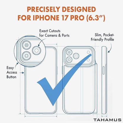 for iPhone 17 Pro (6.3") Genuine Pebbled Leather Book Case with Card Holder and Stand - Magnetic Flip Cover, Black