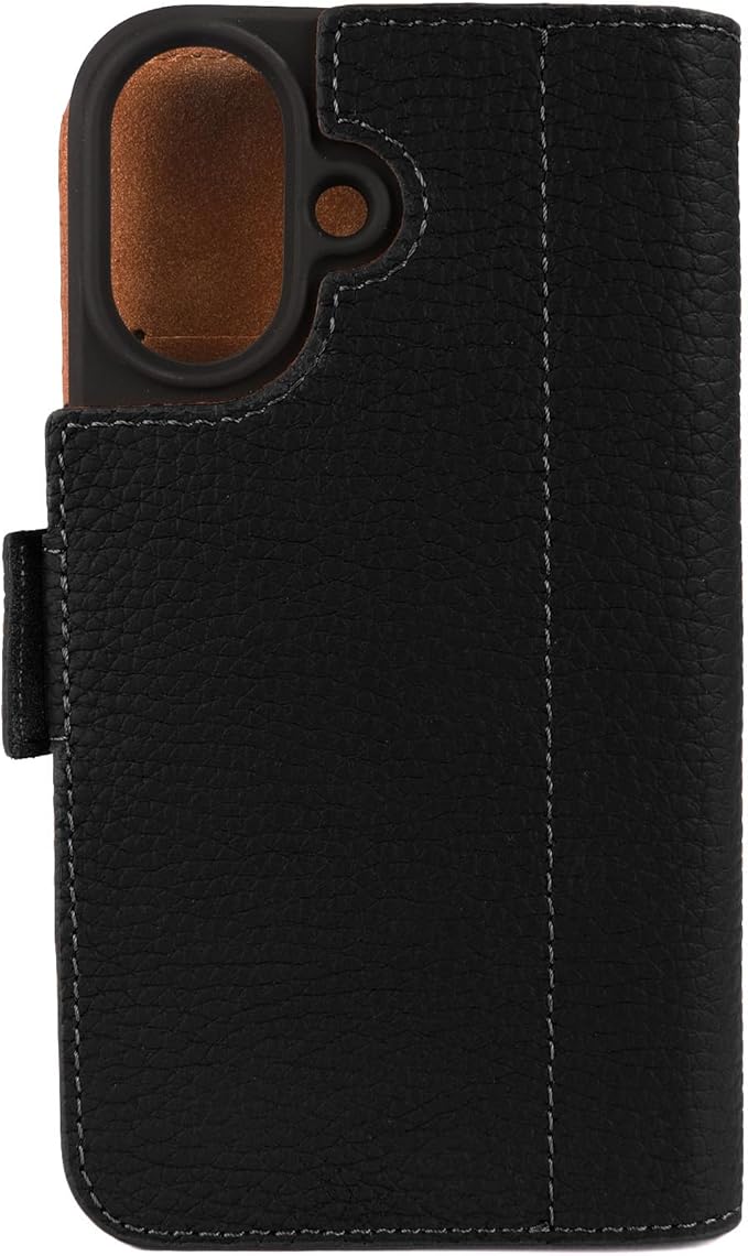 Genuine Pebbled Leather Wallet Book Case Compatible with iPhone 16 (6.1")