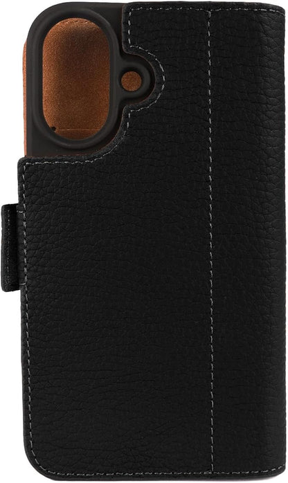 Genuine Pebbled Leather Wallet Book Case Compatible with iPhone 16 (6.1")