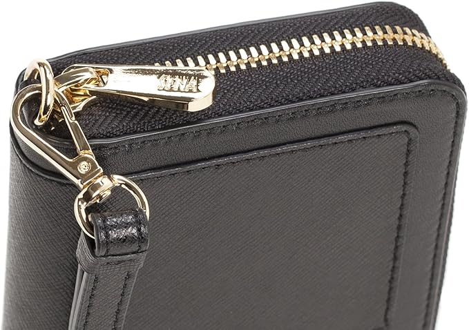 Ellie Zip Around Universal Genuine Leather Purse Wallet Phone Case iPhone 17/17 Pro/17e (Black)
