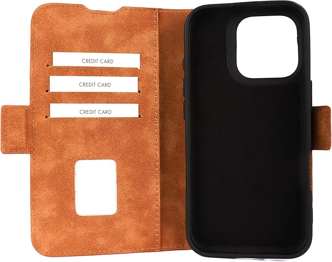 Genuine Pebbled Leather Wallet Book Case Compatible with iPhone 16 Pro (6.3")