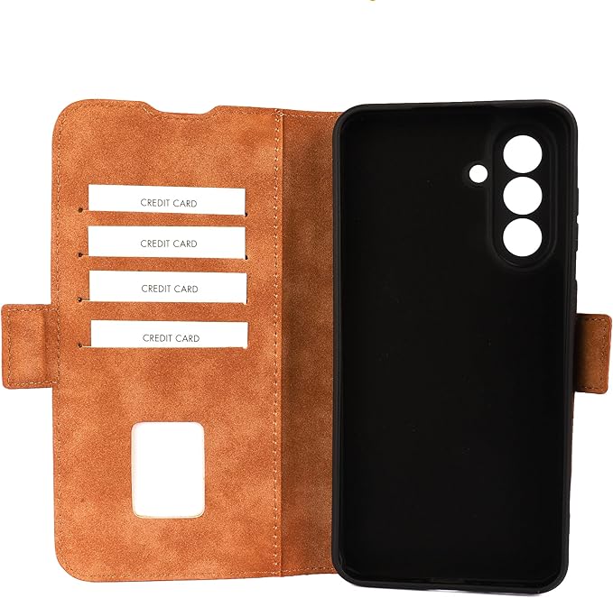 Genuine Pebbled Leather Wallet Book Case Compatible with Samsung Galaxy A56 (6.7")