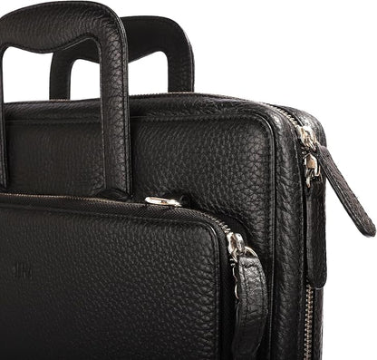 SENA Genuine Leather Messenger Bag Shoulder Briefcase (15 inches - Pebble Black)