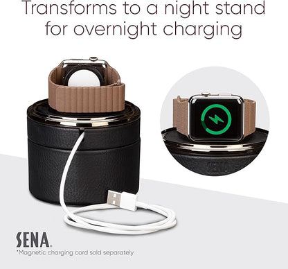 Sena Leather Travel Watch Case for Apple Watch Series 1,2,3,4,5,6,7,8,9 and SE, Converts from Travel Case to Charging Stand, not fit Watch Ultra/Ultra 2,