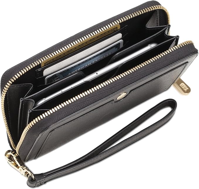 Ellie Zip Around Universal Genuine Leather Purse Wallet Phone Case iPhone 17/17 Pro/17e (Black)