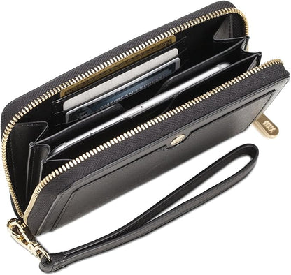 Ellie Zip Around Universal Genuine Leather Purse Wallet Phone Case iPhone 17/17 Pro/17e (Black)