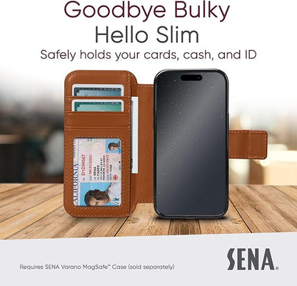 SENA Wallet Wrap with Card Holder Men Women Full Grain Leather Cover for iPhone 14/14 Pro 6.1" iPhone Case with Shockproof TPU Protection iPhone 14/14 Pro Case