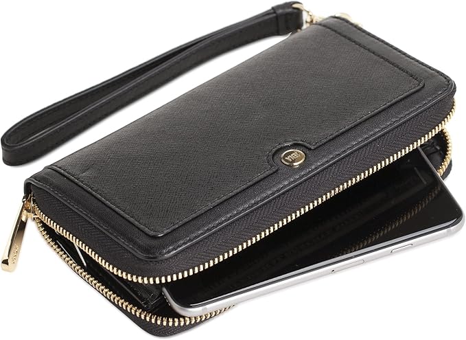 Ellie Zip Around Universal Genuine Leather Purse Wallet Phone Case iPhone 17/17 Pro/17e (Black)
