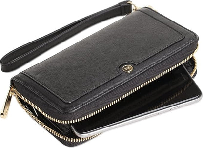 Ellie Zip Around Universal Genuine Leather Purse Wallet Phone Case iPhone 17/17 Pro/17e (Black)