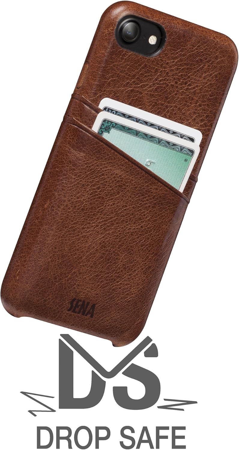 Sena Snap On Wallet Premium All Leather Wallet Drop Safe Snap On Case Iphone 8 Plus 7 Plus - Brown