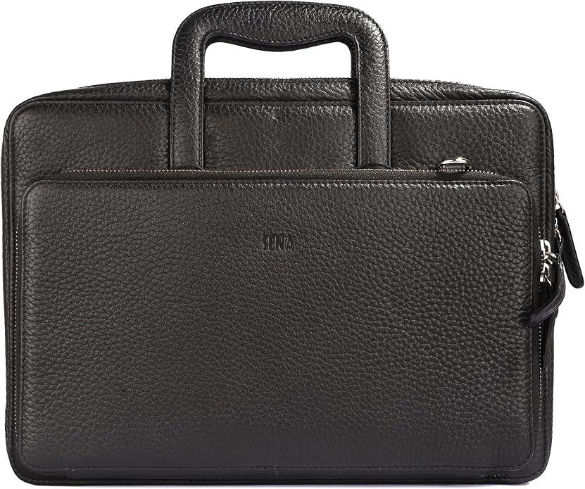 SENA Genuine Leather Messenger Bag Shoulder Briefcase (15 inches - Pebble Black)