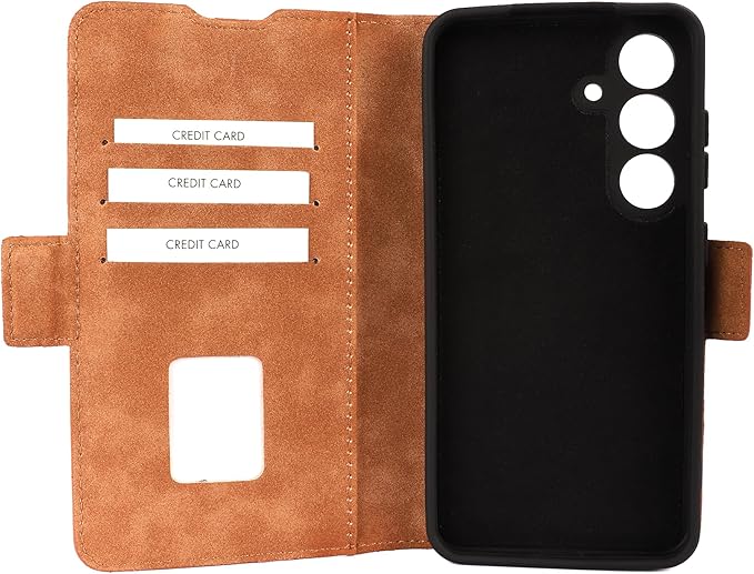 Genuine Pebbled Leather Wallet Book Case Compatible with Samsung Galaxy S25 (6.2")