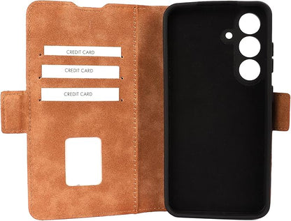 Genuine Pebbled Leather Wallet Book Case Compatible with Samsung Galaxy S25 (6.2")