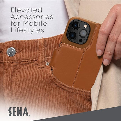 SENA Wallet Wrap with Card Holder Men Women Full Grain Leather Cover for iPhone 14/14 Pro 6.1" iPhone Case with Shockproof TPU Protection iPhone 14/14 Pro Case