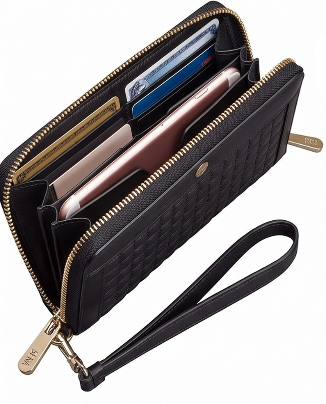 Zip Around Multi-Compartment Purse Phone Quilted Wallet Case