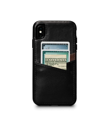 Sena Deen Lugano Leather Snap On Wallet Cell Phone Case for iPhone XS Max - Wireless Charging Compatible, Black,Saddle