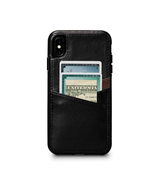 Sena Deen Lugano Leather Snap On Wallet Cell Phone Case for iPhone XS Max - Wireless Charging Compatible, Black,Saddle