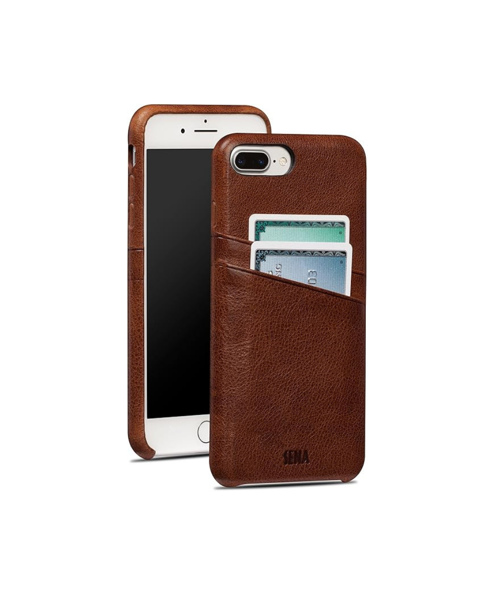 Sena Snap On Wallet Premium All Leather Wallet Drop Safe Snap On Case Iphone 8 Plus 7 Plus - Brown