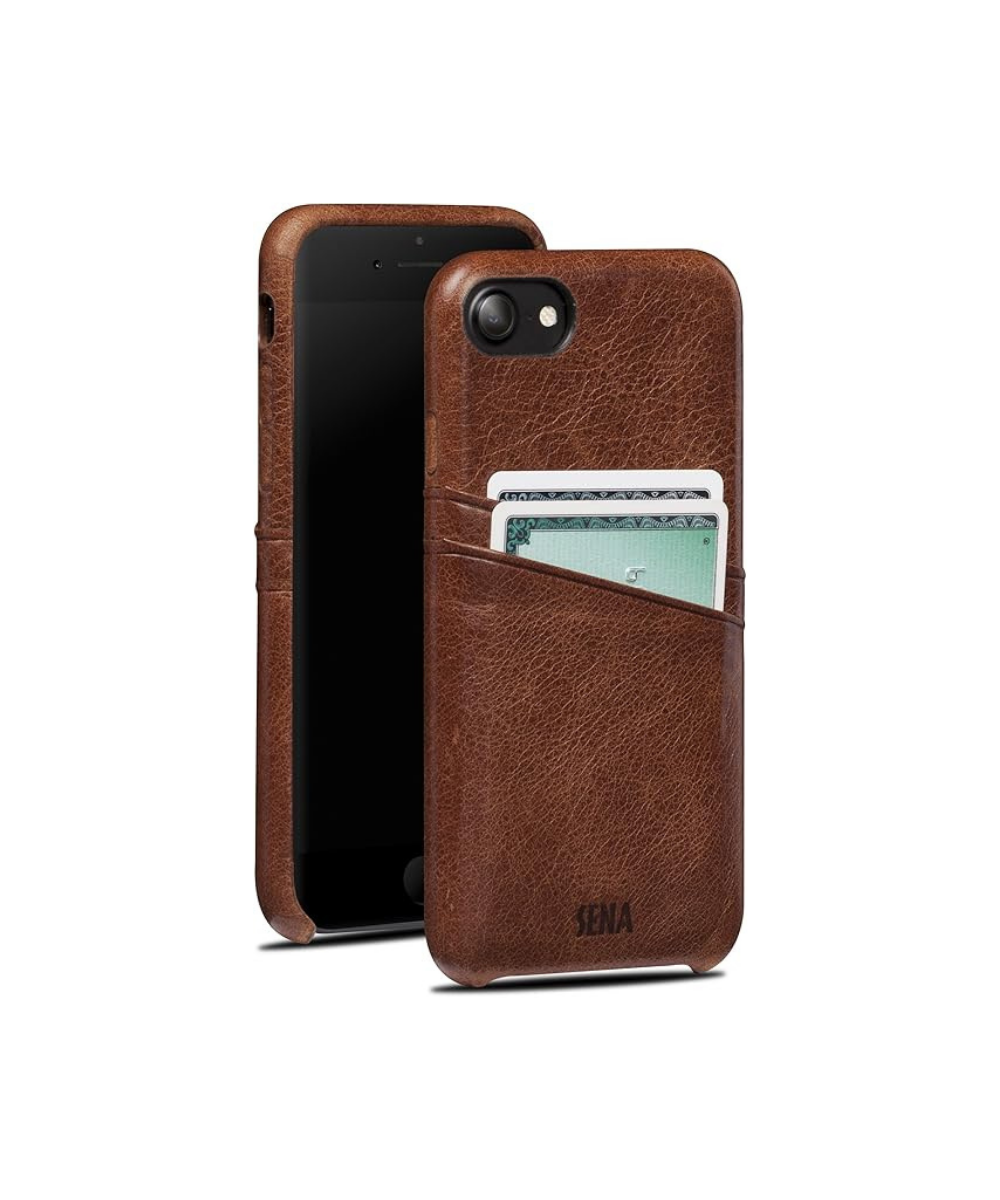 Sena Snap On Wallet Premium All Leather Wallet Drop Safe Snap On Case Iphone 8 Plus 7 Plus - Brown
