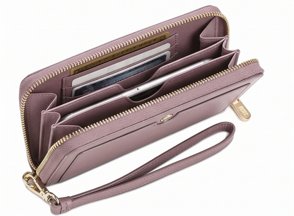 Ellie Zip Around Universal Genuine Leather Purse Wallet Phone Case - Pale Pink