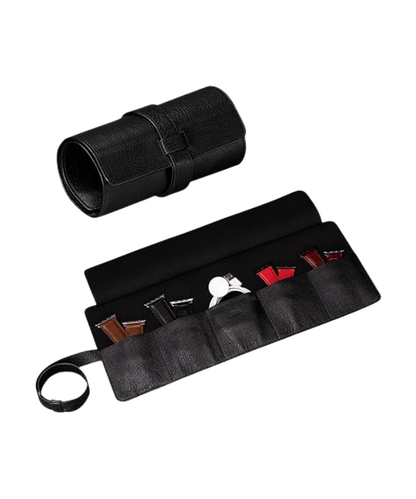 SENA Leather Watch Roll Organizer - 5 Slot Genuine Leather Travel Case for Watches, Watch Bands, Cables and Accessories - Compact, Elegant and Durable