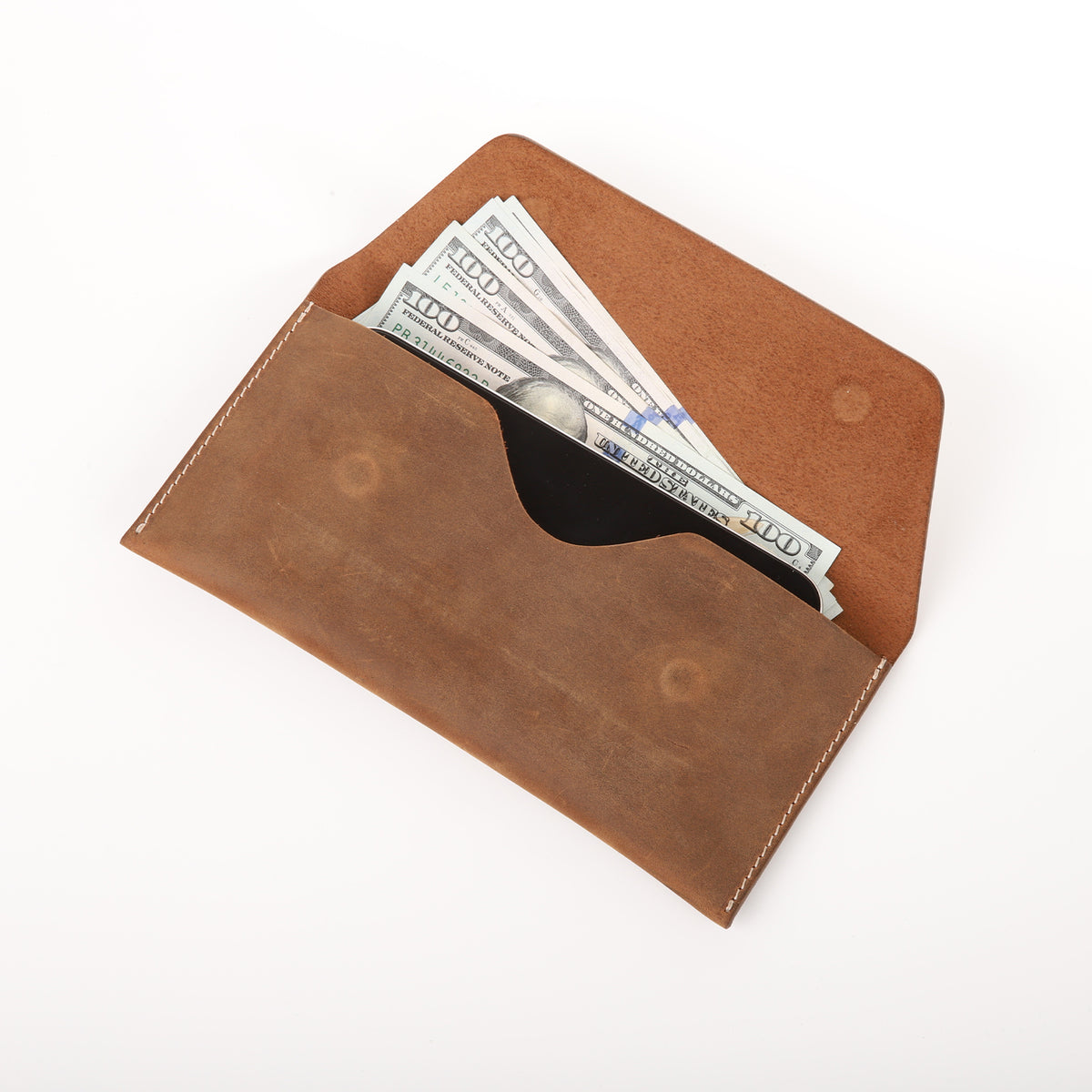 Genuine Leather Envelope Wallet with Magnetic Closure - Premium Phone Pouch for iPhone & Most Smartphones (Up to 6.9")