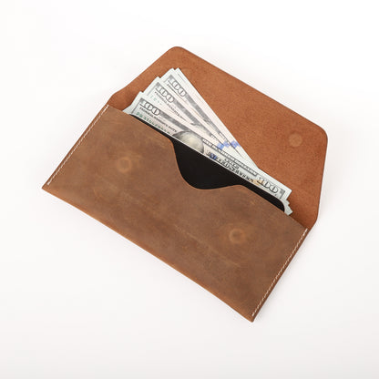 Genuine Leather Envelope Wallet with Magnetic Closure - Premium Phone Pouch for iPhone & Most Smartphones (Up to 6.9")