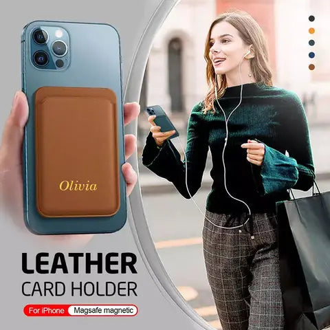 Personalized Custom Strong Magnetic Wallet Leather Magnet Holder Hold 1 to 7 Cards for iPhone 15 14 13 12 Pro/Pro Max/Plus