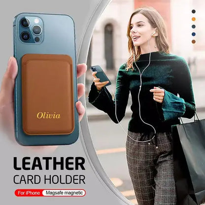 Personalized Custom Strong Magnetic Wallet Leather Magnet Holder Hold 1 to 7 Cards for iPhone 15 14 13 12 Pro/Pro Max/Plus