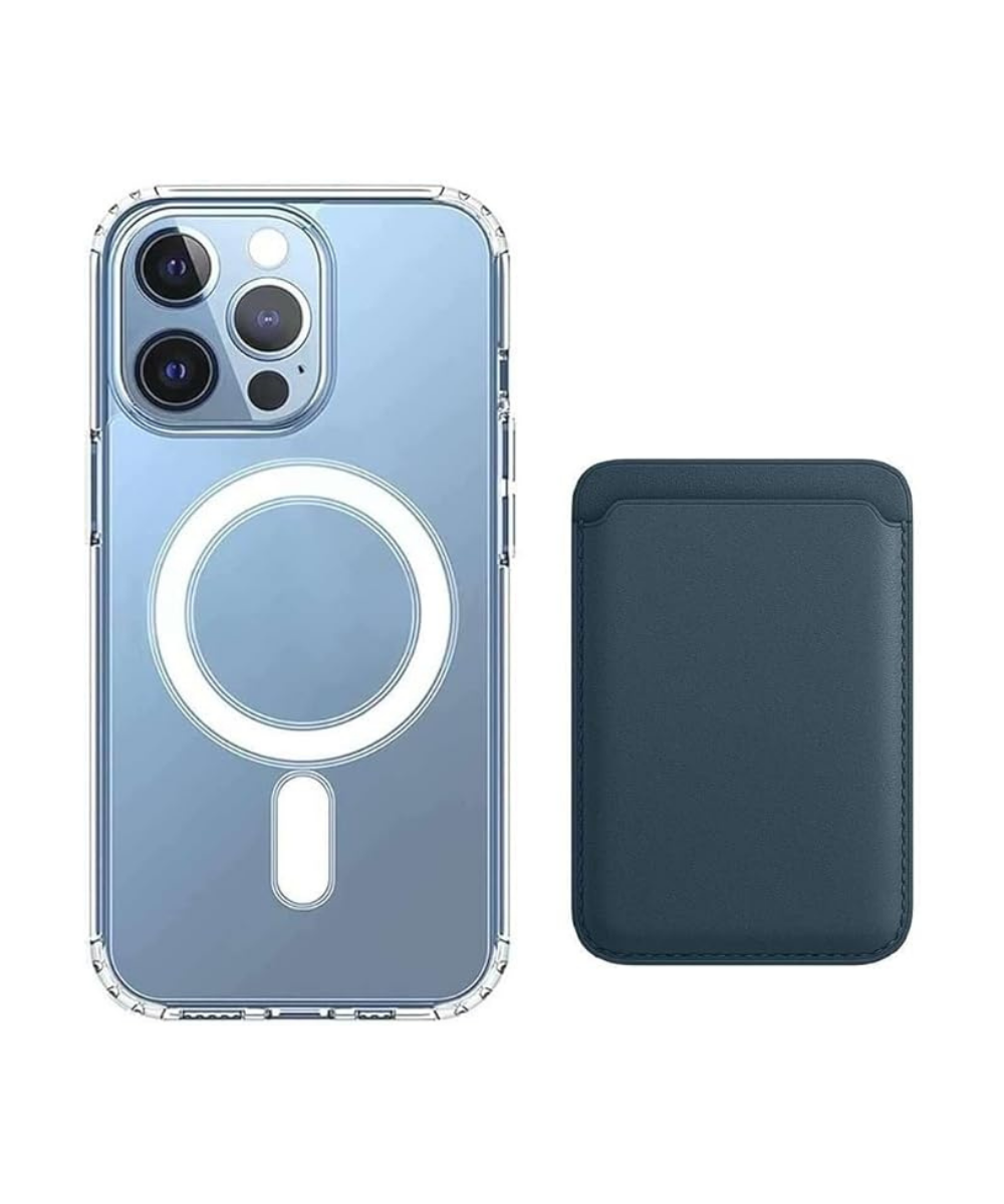 [2 in 1] Magnetic Clear Case + Magnetic Leather Wallet Card Holder Compatible with Magsafe Accessories for iPhone