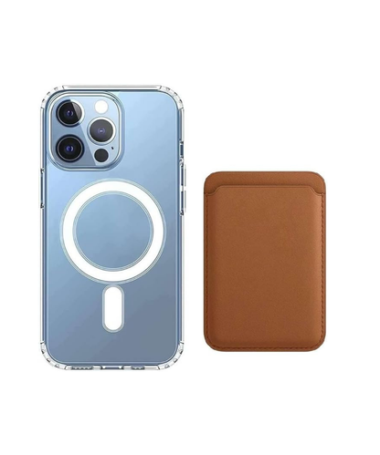 [2 in 1] Magnetic Clear Case + Magnetic Leather Wallet Card Holder Compatible with Magsafe Accessories for iPhone