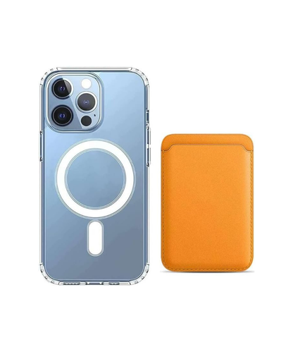 [2 in 1] Magnetic Clear Case + Magnetic Leather Wallet Card Holder Compatible with Magsafe Accessories for iPhone