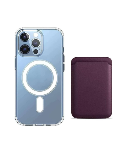 [2 in 1] Magnetic Clear Case + Magnetic Leather Wallet Card Holder Compatible with Magsafe Accessories for iPhone