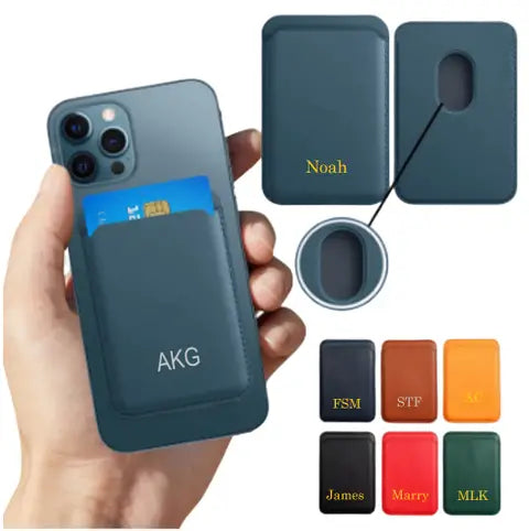 Personalized Custom Strong Magnetic Wallet Leather Magnet Holder Hold 1 to 7 Cards for iPhone 15 14 13 12 Pro/Pro Max/Plus