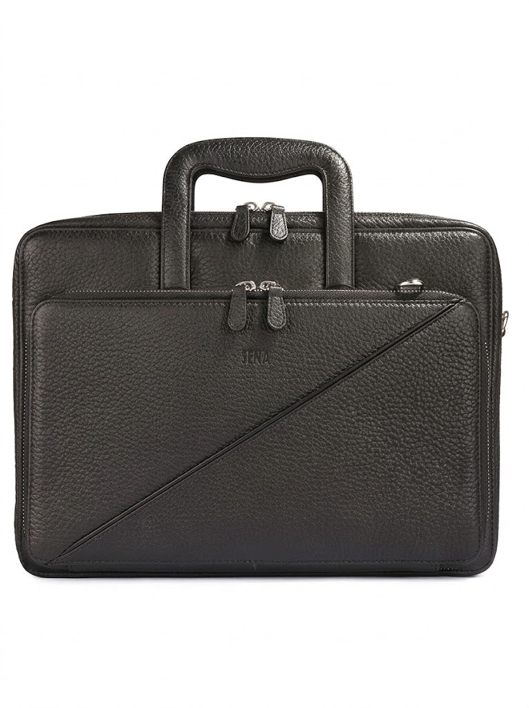 SENA Genuine Leather Messenger Bag Shoulder Briefcase for Macbook, Laptop, Notebook (Pebble Black, 15 Inch. Limited)