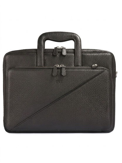 SENA Genuine Leather Messenger Bag Shoulder Briefcase for Macbook, Laptop, Notebook (Pebble Black, 15 Inch. Limited)