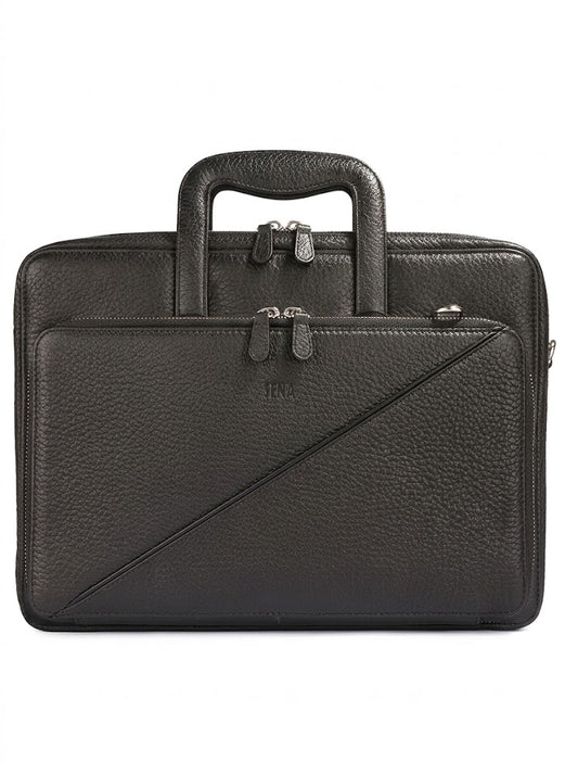 SENA Genuine Leather Messenger Bag Shoulder Briefcase for Macbook, Laptop, Notebook (Pebble Black, 15 Inch. Limited)