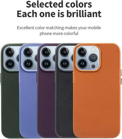Slim Vegan Leather Case with MagSafe Compatible for iPhone 12, 15, 15 Pro, 15 Pro Max, 16, 16 Pro, 16 Pro Max
