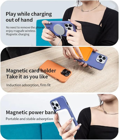 Slim Vegan Leather Case with MagSafe Compatible for iPhone 12, 15, 15 Pro, 15 Pro Max, 16, 16 Pro, 16 Pro Max