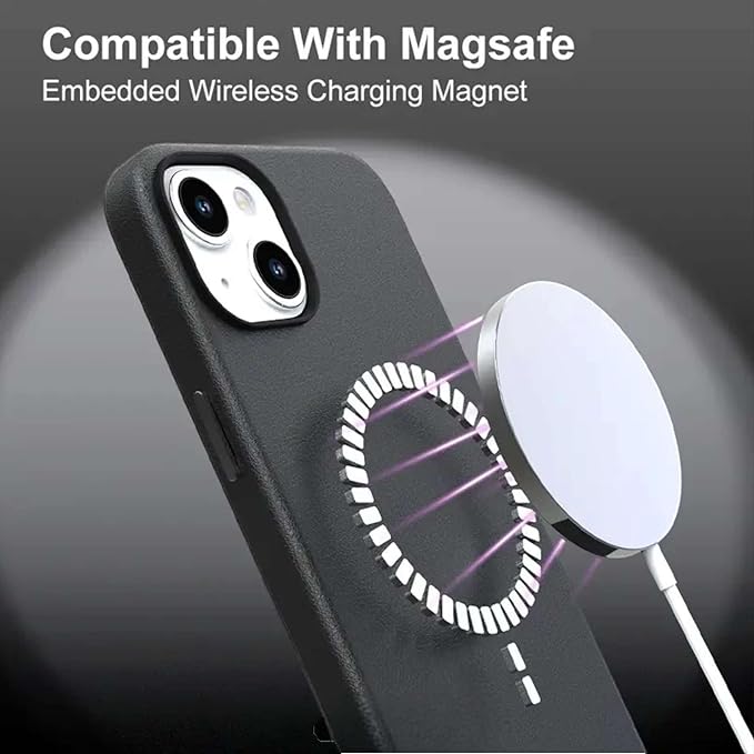Slim Vegan Leather Case with MagSafe Compatible for iPhone 12, 15, 15 Pro, 15 Pro Max, 16, 16 Pro, 16 Pro Max