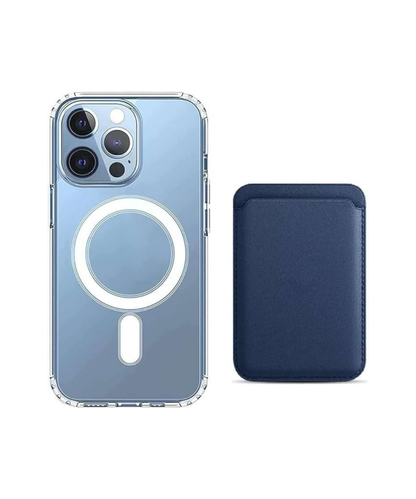[2 in 1] Magnetic Clear Case + Magnetic Leather Wallet Card Holder Compatible with Magsafe Accessories for iPhone