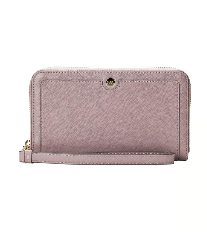 Ellie Zip Around Universal Genuine Leather Purse Wallet Phone Case - Pale Pink