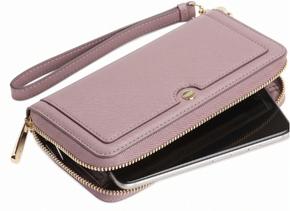 Ellie Zip Around Universal Genuine Leather Purse Wallet Phone Case - Pale Pink