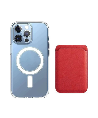 [2 in 1] Magnetic Clear Case + Magnetic Leather Wallet Card Holder Compatible with Magsafe Accessories for iPhone