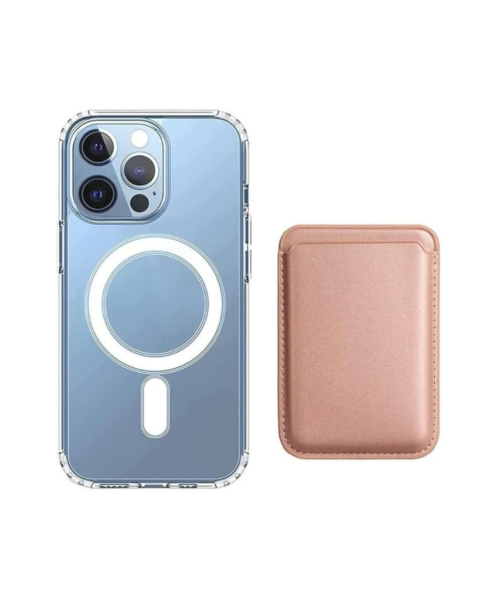 [2 in 1] Magnetic Clear Case + Magnetic Leather Wallet Card Holder Compatible with Magsafe Accessories for iPhone