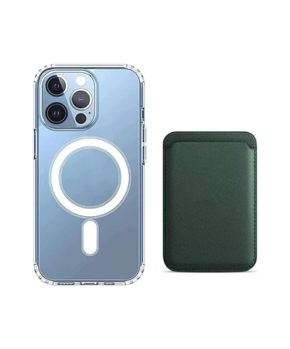 [2 in 1] Magnetic Clear Case + Magnetic Leather Wallet Card Holder Compatible with Magsafe Accessories for iPhone