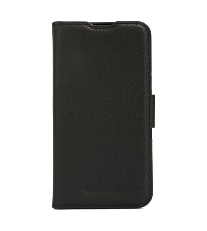 Genuine Pebbled Leather Wallet Book Case Compatible with Samsung Galaxy S25 Plus (6.7") Black