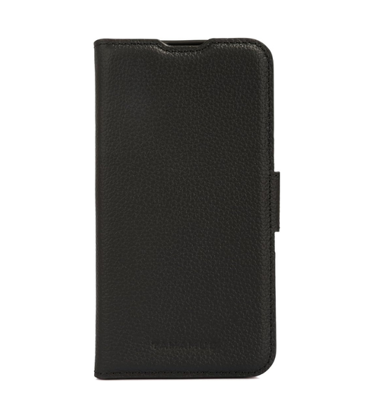 Genuine Pebbled Leather Wallet Book Case Compatible with Samsung Galaxy S25 Plus (6.7") Black