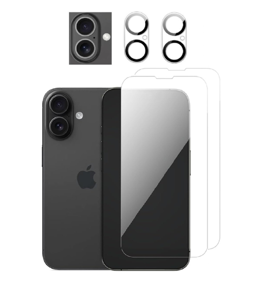 2 Pack Clear Screen Protector + 2 Pack Camera Lens Protector Case Friendly Tempered Glass Film for iPhone 16, 16 Pro Max