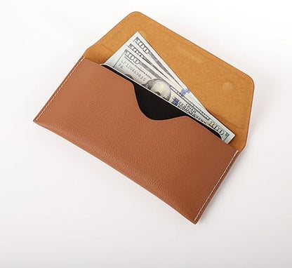 Genuine Leather Envelope Wallet with Magnetic Closure - Premium Phone Pouch for iPhone & Most Smartphones (Up to 6.9"), Checkbook Cover & Cash Organizer, Minimalist Travel Wallet